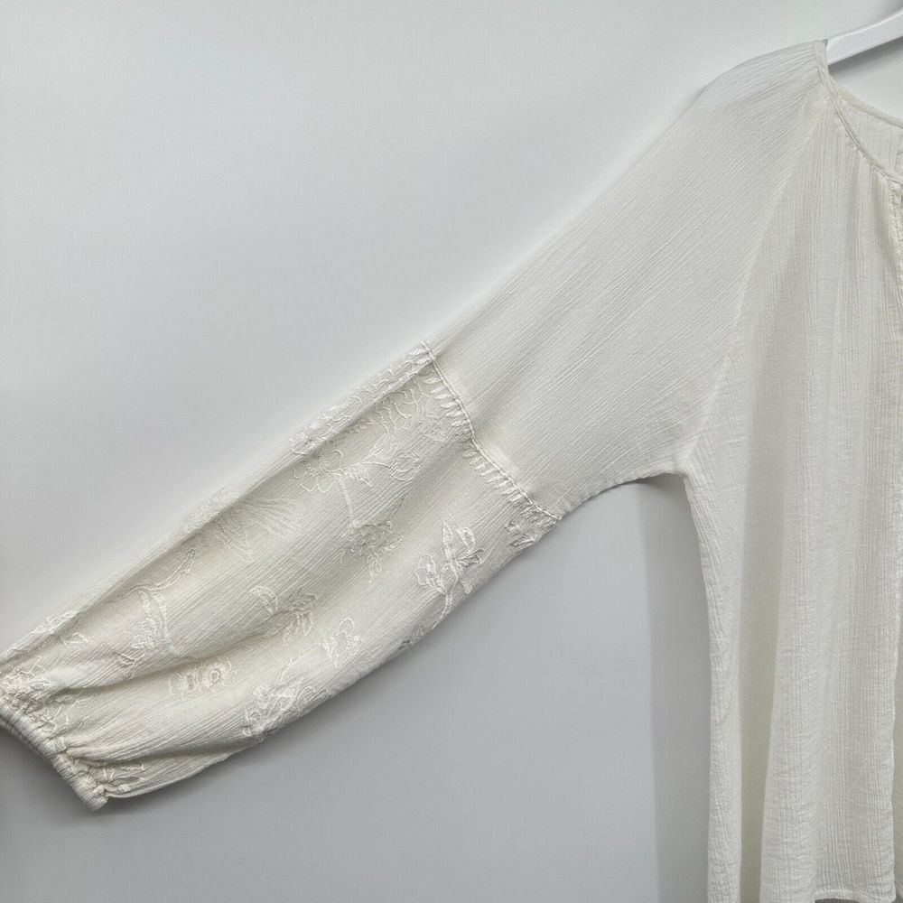 Cino Top Shirt Size XXLarge Embroidered White Long Balloon Sleeve Sheer Blouse - Picture 8 of 14